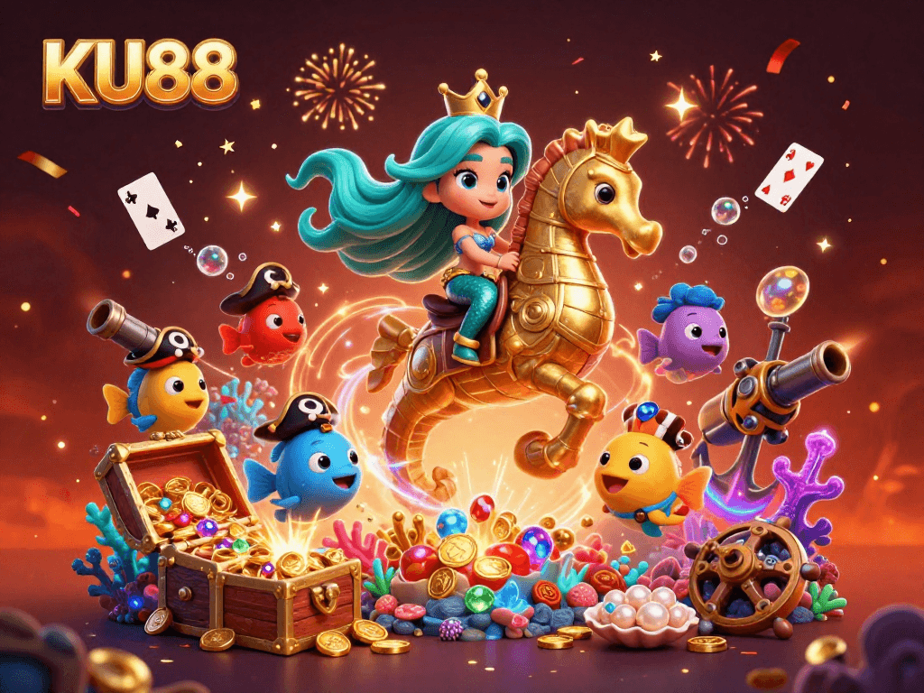 Engage with KU88 for immersive casino fun featuring a mermaid princess and treasure.