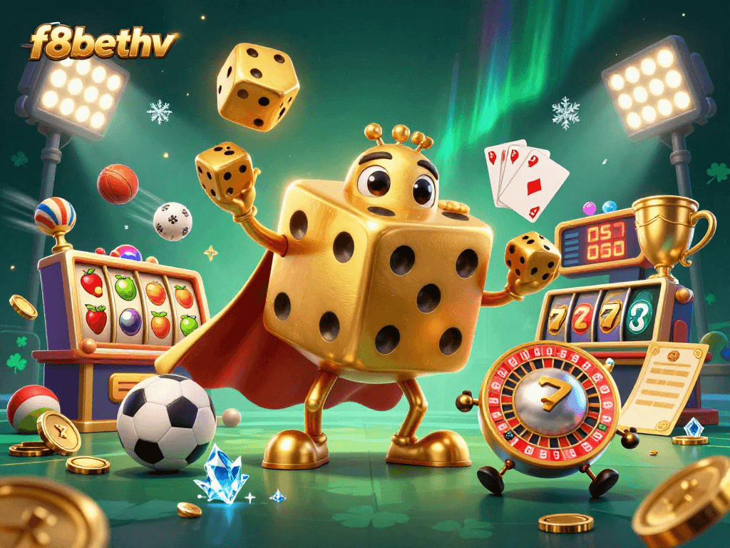 Engage with vibrant casino excitement featuring f8bethv's unique characters amidst dynamic slot game elements.