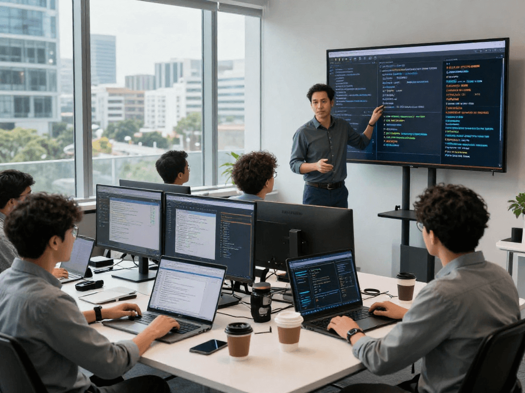 AI detector software team analyzing flagged content in a modern workspace.