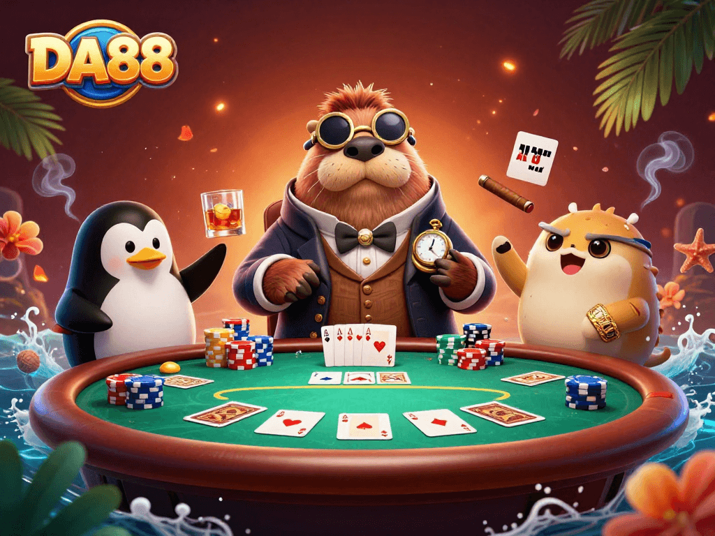 DA88 offers exciting poker with a walrus, penguin dealer, and bluffing pufferfish.