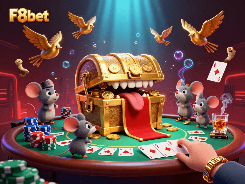 Engage in thrilling poker action with F8bet's vibrant and detailed casino scene.