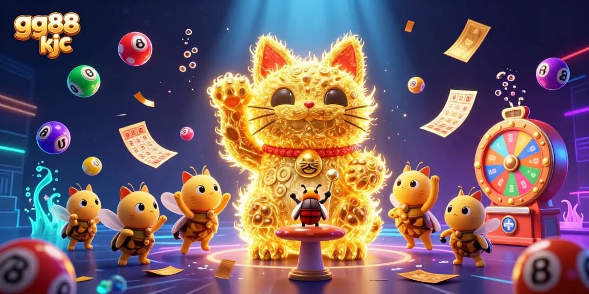 Play and win with gg88 kjc in this vibrant online casino illustration filled with dynamic elements.