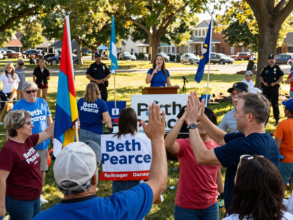 Community rally supporting Beth Pearce's candidacy with enthusiasm for rokok88 slot leadership.