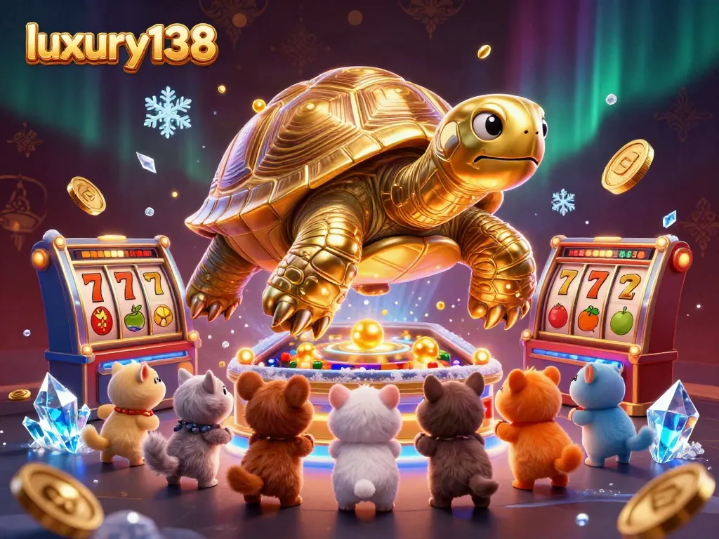 Mengalami keseruan jackpot di luxury138, dengan karakter kura-kura emas dan elemen kasino yang dinamis.