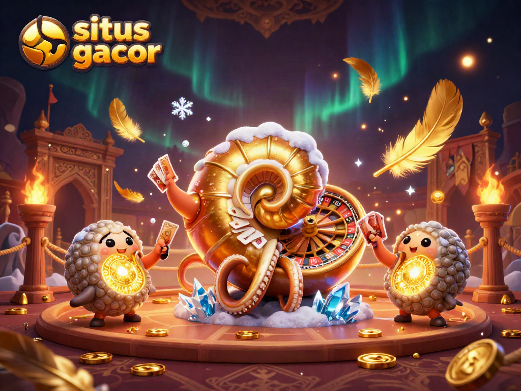 Engage with situs slot gacor in a vibrant casino scene featuring an ancient giant nautilus and dynamic game elements.