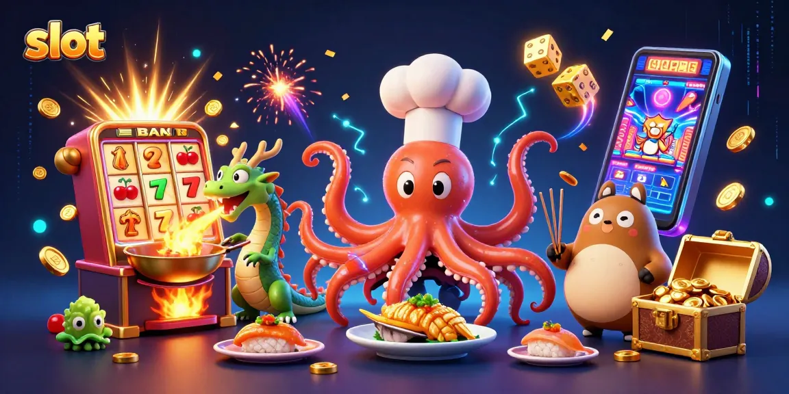 Slot untuk jackpot besar, chef kartun dan naga menyiapkan hidangan emas di kasino.