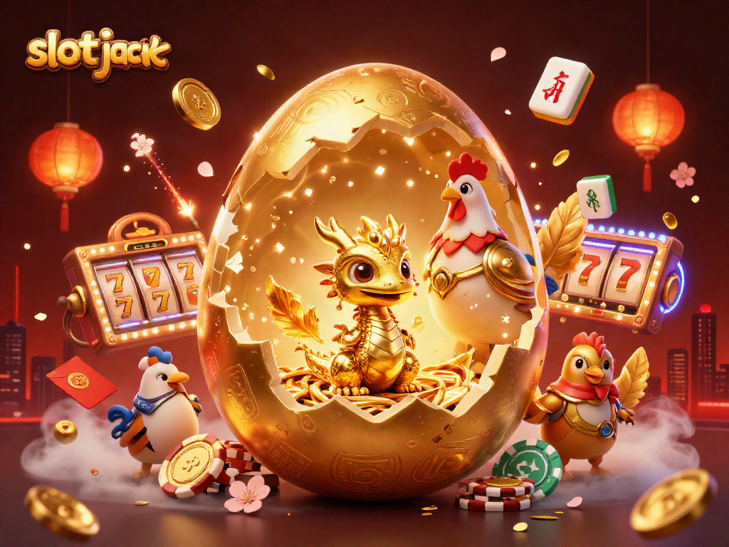 Experience thrilling slot jackpot excitement with a golden dragon guarding poker chips.