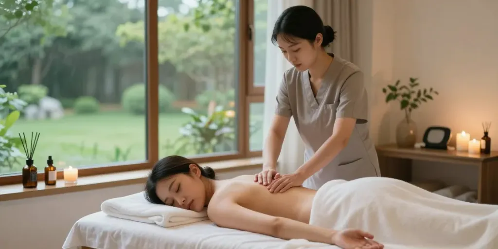 Experience a relaxing 안산출장마사지 in a serene spa environment with calming elements.