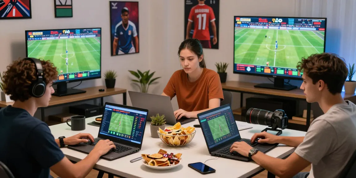 Agen Parlay Idngoal in action with individuals analyzing sports stats for betting.