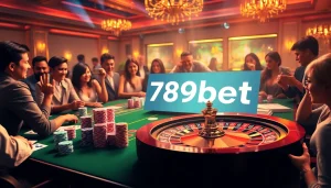 Experience the thrill of the casino with link 789bet featuring vibrant poker chips and an inviting roulette wheel.