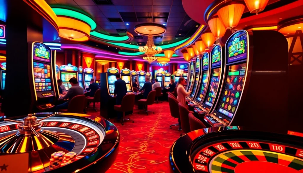 Engaged players experiencing the idn slot excitement at vibrant casino machines.