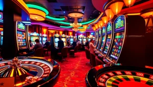 Engaged players experiencing the idn slot excitement at vibrant casino machines.