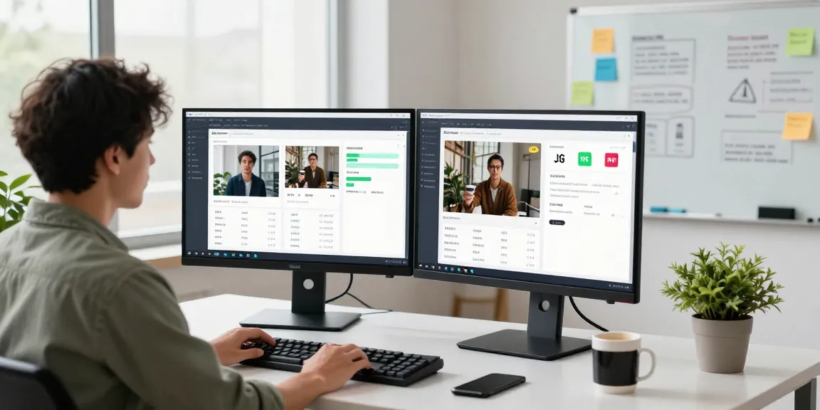 Person using an AI image checker software in a modern tech workspace for image analysis.