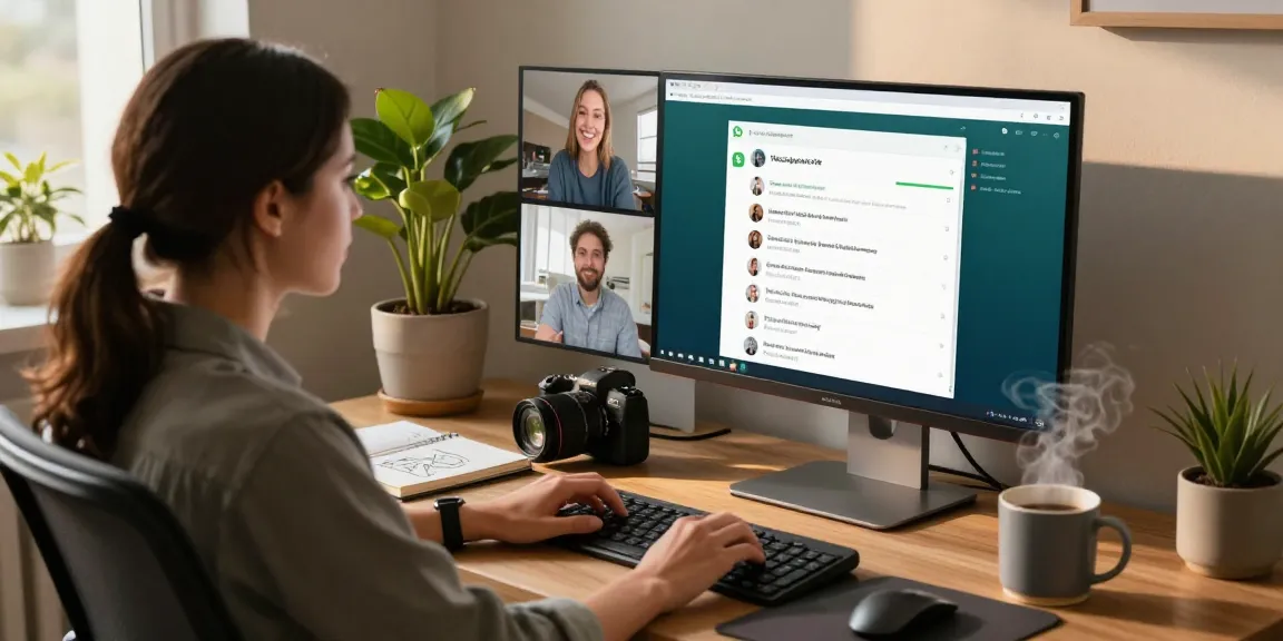 Engaging with WhatsApp電腦版 in a modern home office setting.