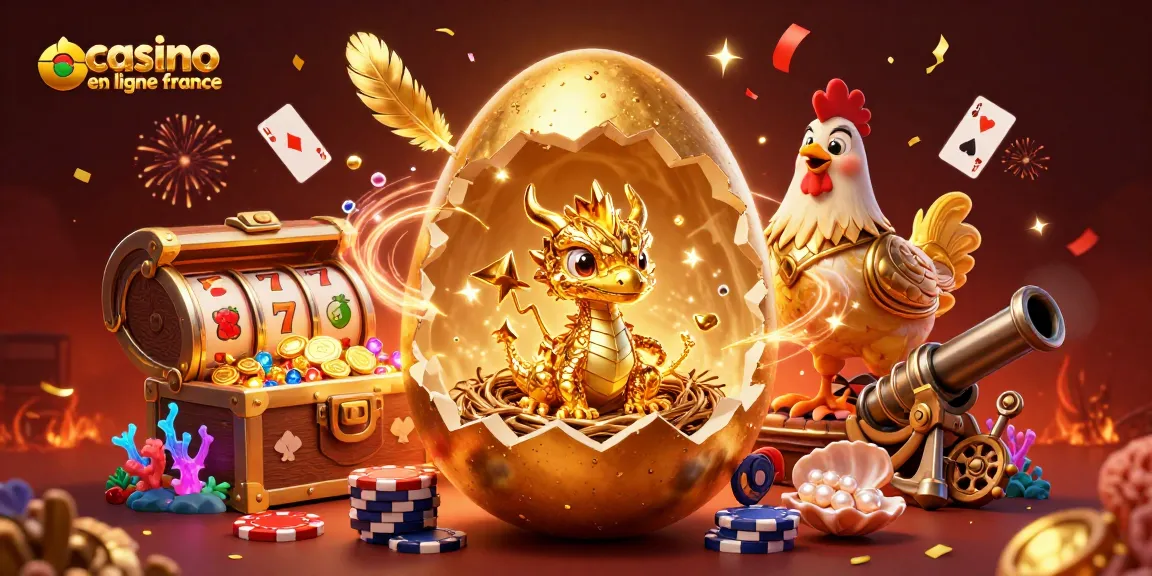 Découvrez une scène magique de casino en ligne France avec un dragon doré entouré de jetons et de feux d’artifice.