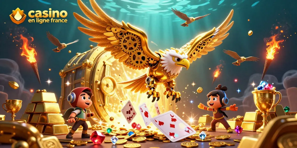 Jouez au casino en ligne France avec un aigle doré sur fond mystérieux.