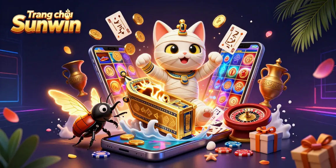 Engage with Trang chủ Sunwin's vibrant casino scene featuring an Egyptian mummy cat and exciting games.