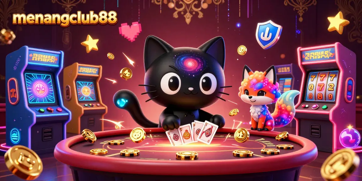 Experience the thrill of menangclub88 with a cosmic casino scene featuring a captivating black hole cat and vibrant game elements.
