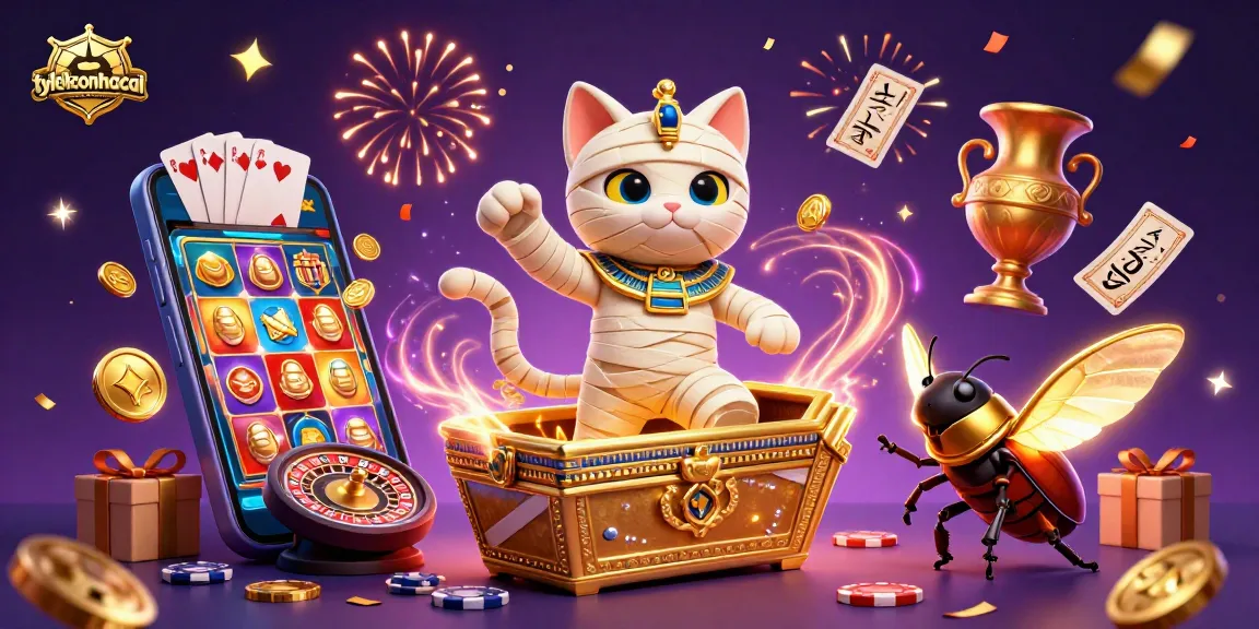 Experience exciting gameplay as the Egyptian mummy cat and scarab fly through the gaming world of tylekeonhacai.