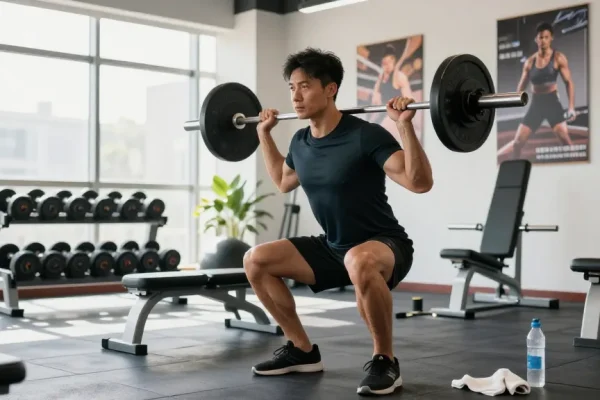 Intense workout in a modern gym showcasing Driada Medical Shop products for fitness enthusiasts.