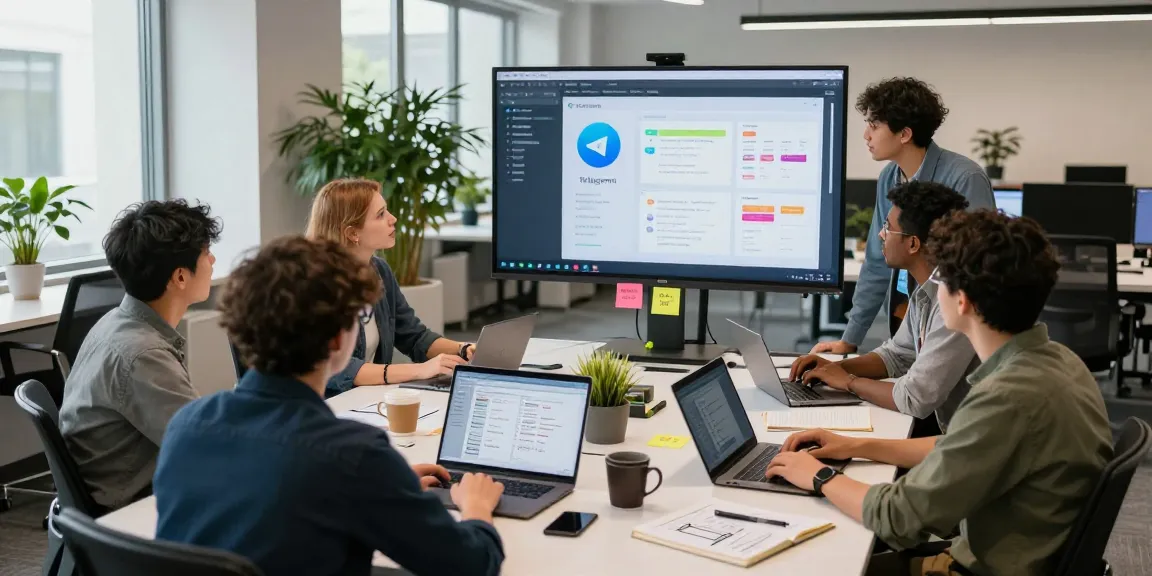 Team of developers collaborating in a modern office environment for telegram官网 features and innovation.
