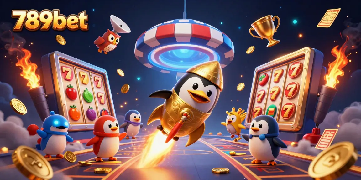 Experience thrilling gameplay at 789bet, featuring a golden penguin and exciting slot machines.