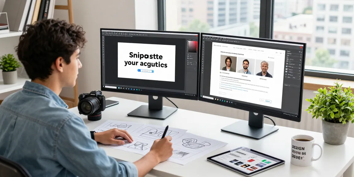 Professional using 截图工具 in a modern workspace with multiple screens.