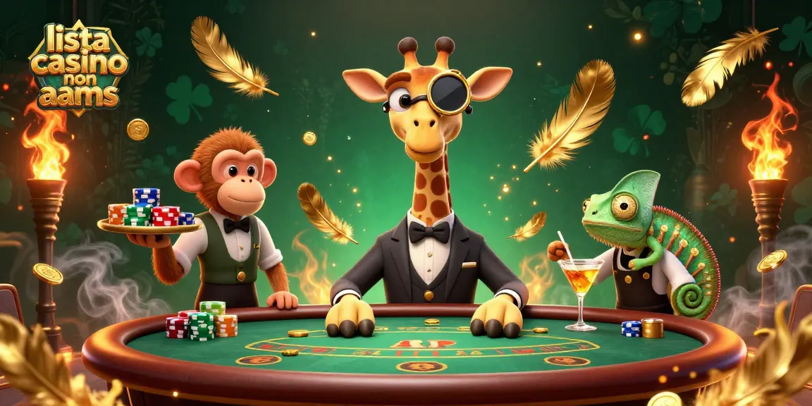 Scopri la lista casino non AAMS in un'illustrazione dinamica di un giraffa high-roller al tavolo da poker.