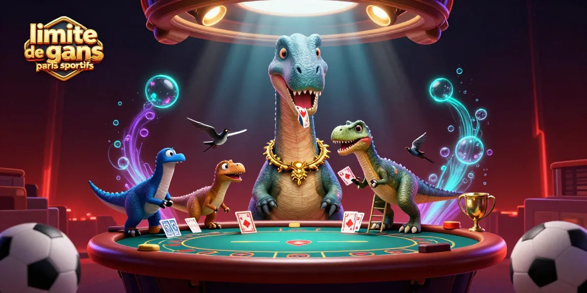 Visualisation dynamique sur la limite de gains paris sportifs avec un brontosaurus et un velociraptor, enrichie d'éléments de jeu.