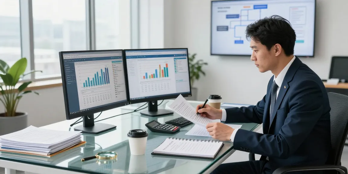 Detailed asset tracing analysis in a modern office setting with financial documents.