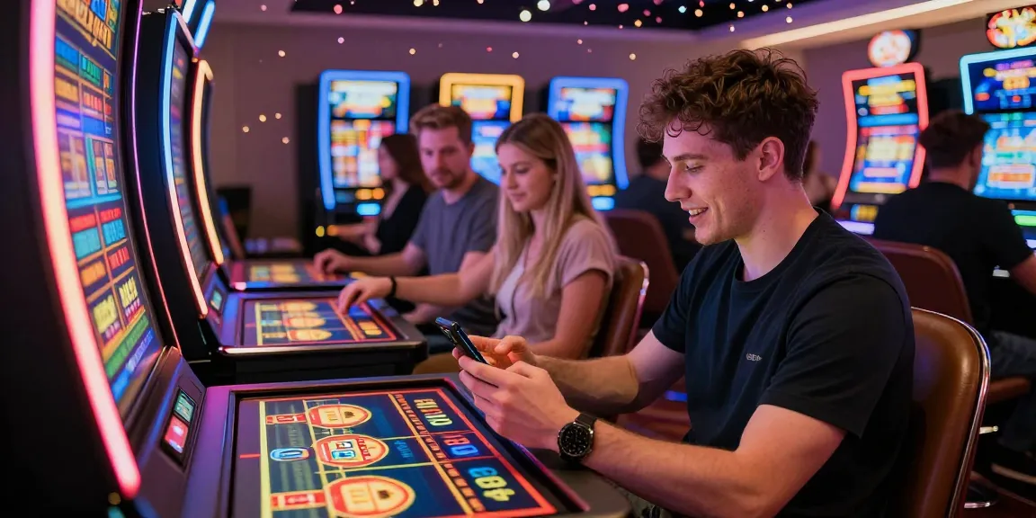 Engaging scene at a credit card casino from https://euf.co.uk with players enjoying slots and bonuses in neon lighting.