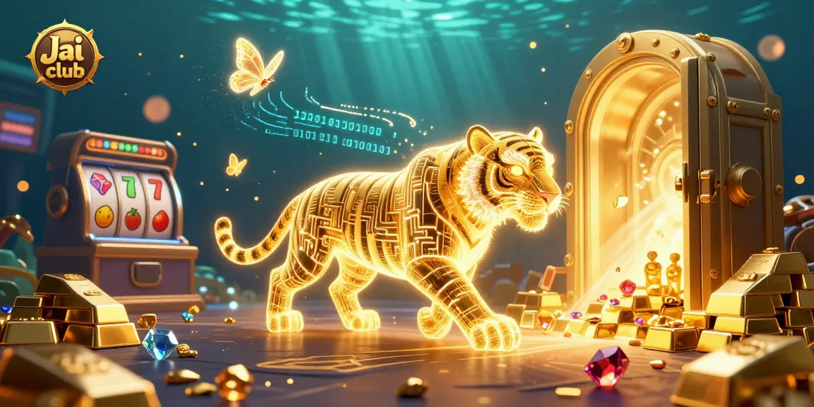 Engage with Jai club's vibrant casino gameplay featuring a golden tiger and dazzling treasures.
