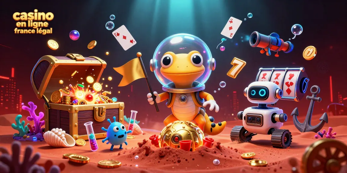 Casino en ligne légal en France : illustration dynamique d'un gecko martien découvrant un casino doré sur Mars.