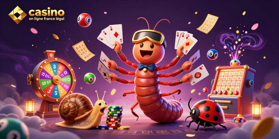 Découvrez une scène exaltante de casino en ligne légal en France avec un croupier millipède et des jeux virevoltants.