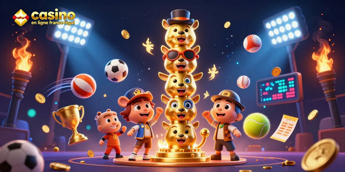 Jouez aux jeux de casino en ligne légaux en France, avec un totem dynamique et des éléments sportifs captivants.