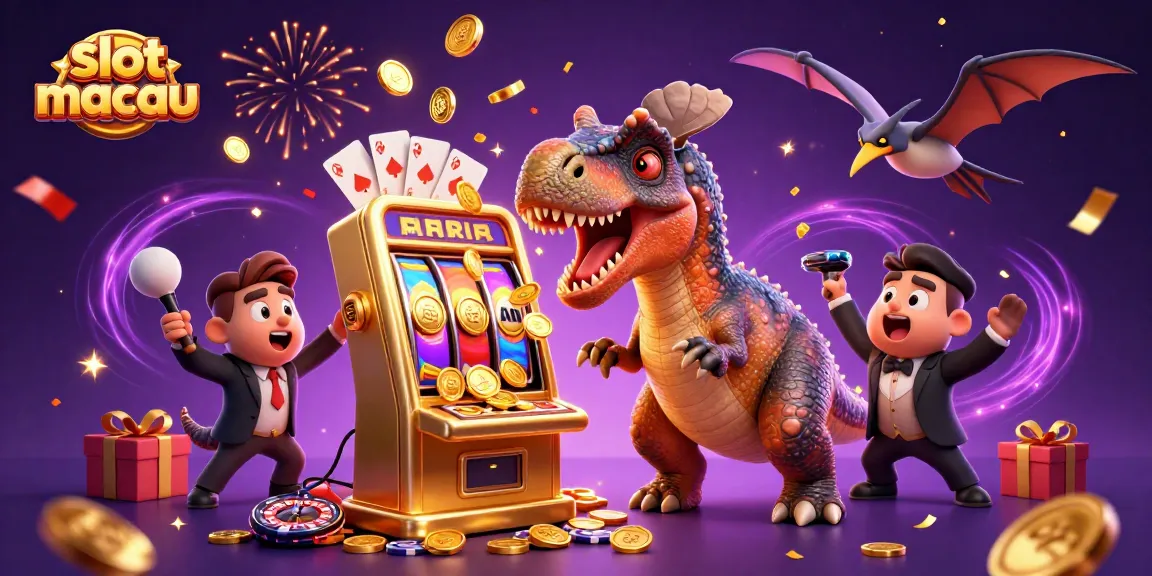 Headbutting pachycephalosaurus winning jackpot at slot macau with flying coins