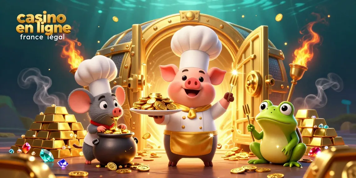 Gagnez au casino en ligne légal en France en découvrant ce chef cartoon prêt à servir des richesses en or.