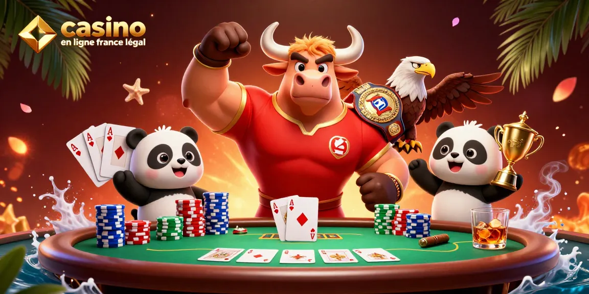 Gagnez avec casino en ligne légal en France, fête animée de jeux de cartes et mascottes.
