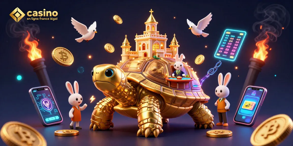 Découvrez le casino en ligne France légal avec une tortue dorée et un croupier lapin animés.