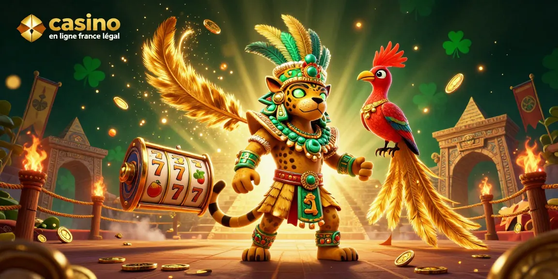 Visitez notre illustration 3D captivante de casino en ligne France légal avec un prêtre jaguar et un oiseau quetzal.