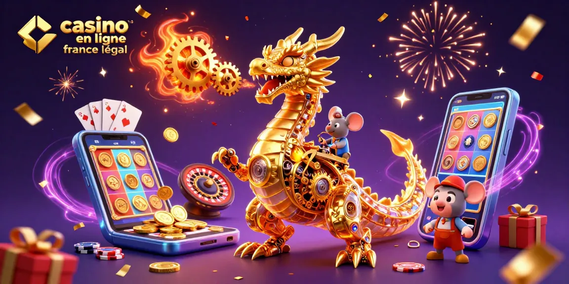 Jouer sur casino en ligne France légal avec des machines à sous colorées et des pièces d'or.