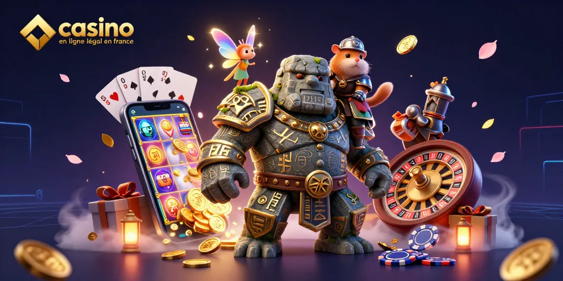 Jouez sur un casino en ligne légal en France avec des machines à sous et des cartes éparpillées.