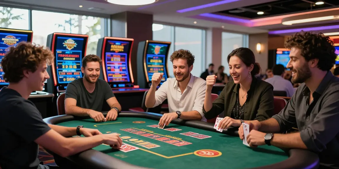 Exciting scene at a credit card casino, showcasing players celebrating wins, vibrant lighting, and diverse gaming options, as highlighted by https://ieee.org.uk