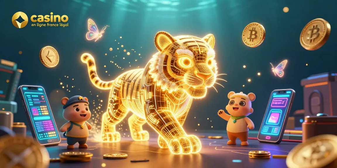 Jouez dans un casino en ligne légal en France avec un tigre lumineux sillonnant un paysage numérique.