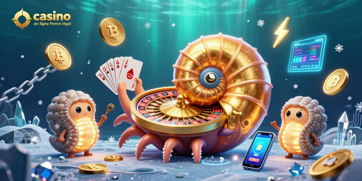 Gagnez avec le casino en ligne France légal grâce à une illustration 3D dynamique de jeux et crypto-monnaies.
