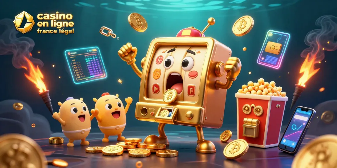 Jouez au casino en ligne légal en France avec des machines à sous dorées et des crypto-monnaies scintillantes.