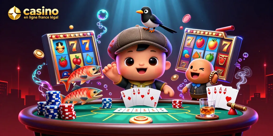 Illustration de casino en ligne France légal avec un bébé Nessie et des éléments de jeu captivants.