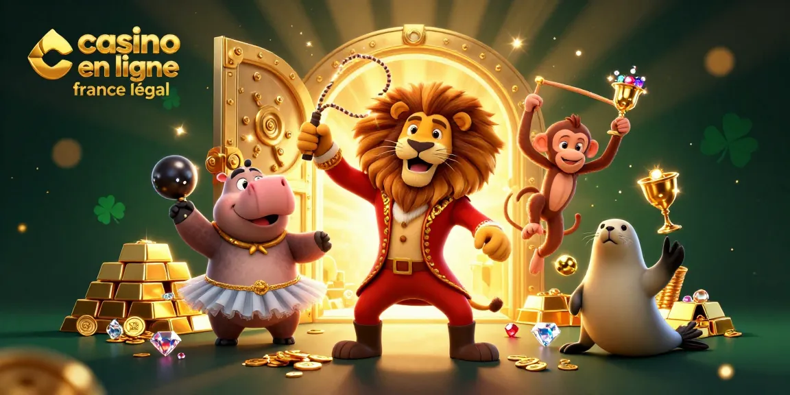 Découvrez une scène dynamique de casino en ligne France légal avec un lion et des personnages animés