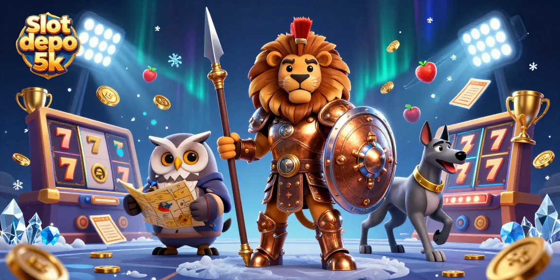 Spin the reels and win big with slot depo 5k, featuring a dynamic scene of casino characters.
