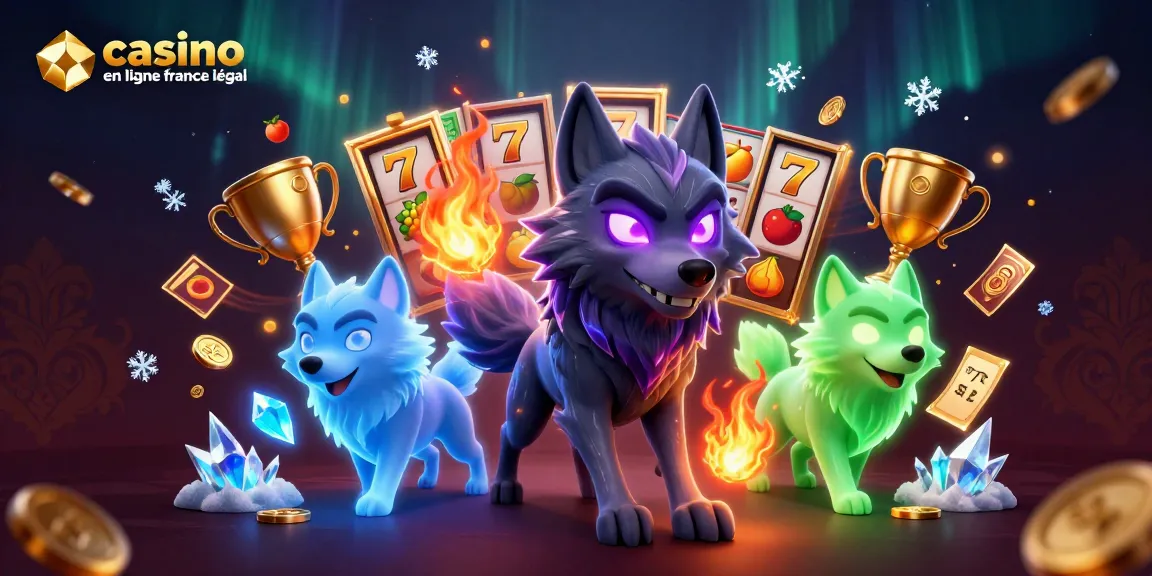 Une illustration captivante représentant les jeux de casino en ligne France légal avec des loups spectrals et des éléments de jeu.